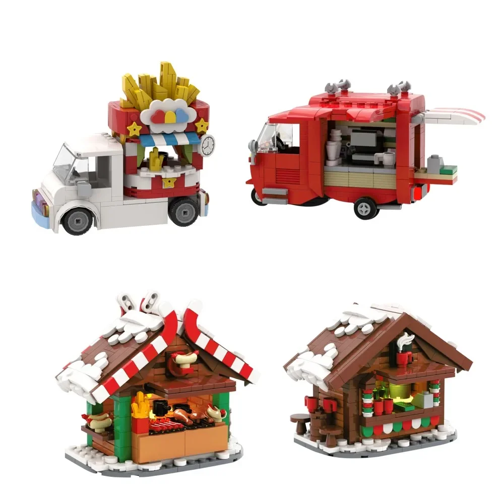 MOC Christmas Ice Cream Burger Cart stallo Model Building Blcoks Christmas Grilling Stand mattoni bevande calde Stand giocattoli regalo di natale