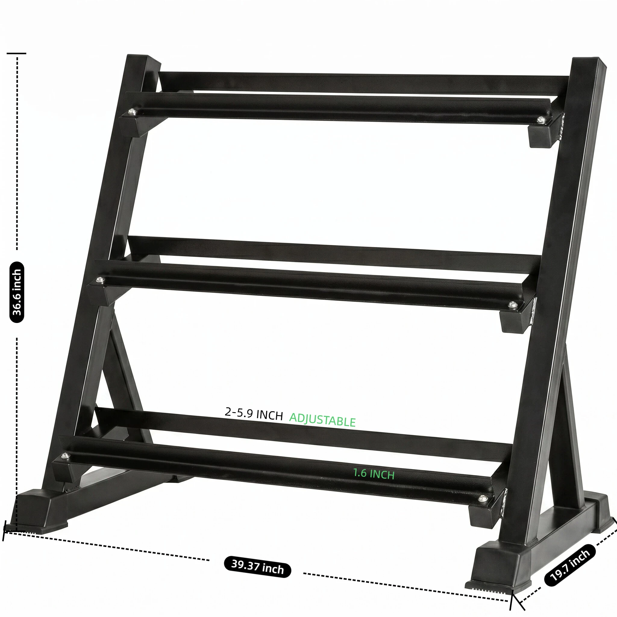 3-Tier Adjustable Dumbbell Rack (39.37in / 100cm), 1000LBS Heavy Duty Steel Gym Storage Stand with Anti-Rust Powder Coating & Floor Protection Feet for Home/Commercial Fitness