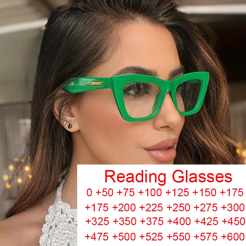 Elegant Clear Green Reading Glasses Women Luxury Brand Gold Stripe Decoration Eyeglasses Frame Computer Blue Protection Glasses