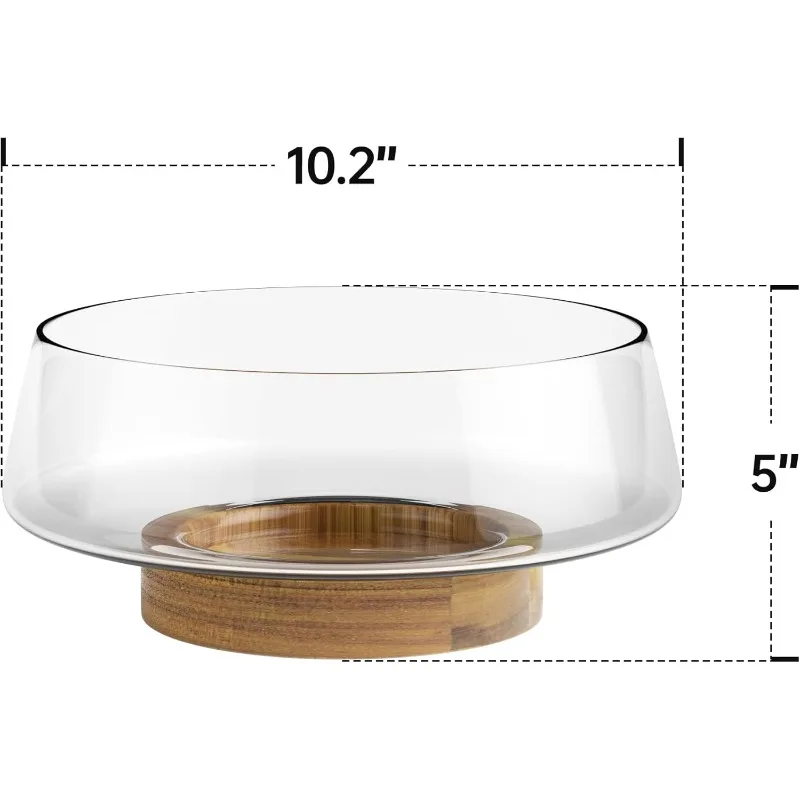 

Extra Large Glass Salad Bowl Set - Party Salad Bowls with Acacia Wood Base and Serving Utensils - Elegant and Practical Kitchen