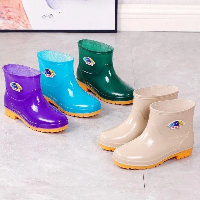 Botas de Lluvia Cortas Impermeables Antideslizantes para Mujer, Zapatos de Seguridad para Trabajo en Cocina, Zapatos de Goma de Corte Bajo, Fáciles de Usar y Cómodos