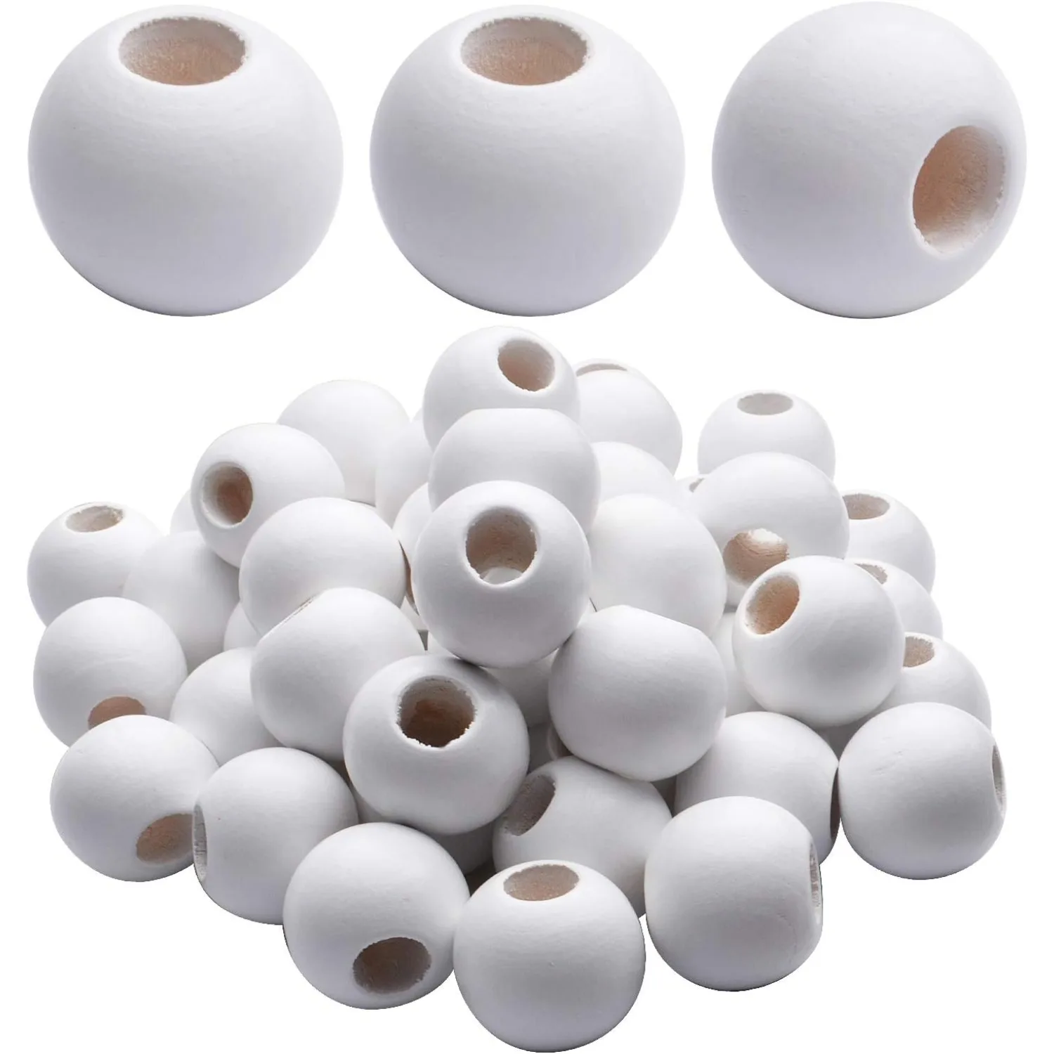 

Wooden Spacer Beads - Jumbo 10mm & 25mm Round Balls, White - 50 Pieces for Handmade Decorations & Jewellery