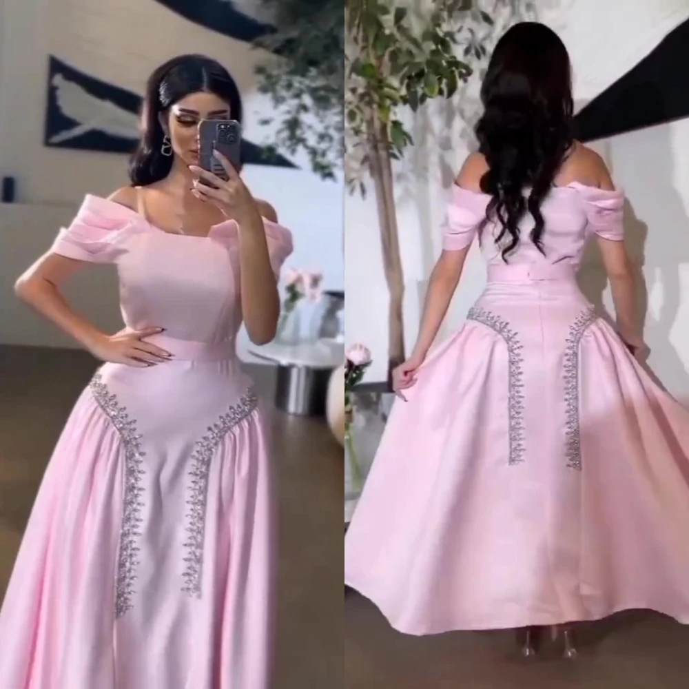 

Customized Fashion Off-the-shoulder A-line Anke Length Prom Dresses Rhinestone S Formal Occasion Gown فساتين سهره نسائيه فخمةفسا