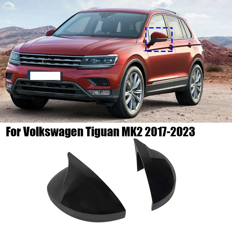 Sharp angle of rearview mirror shell 2 pairs ABS adhesive car protective side mirror cover For Volkswagen Tiguan MK2 2017-2023