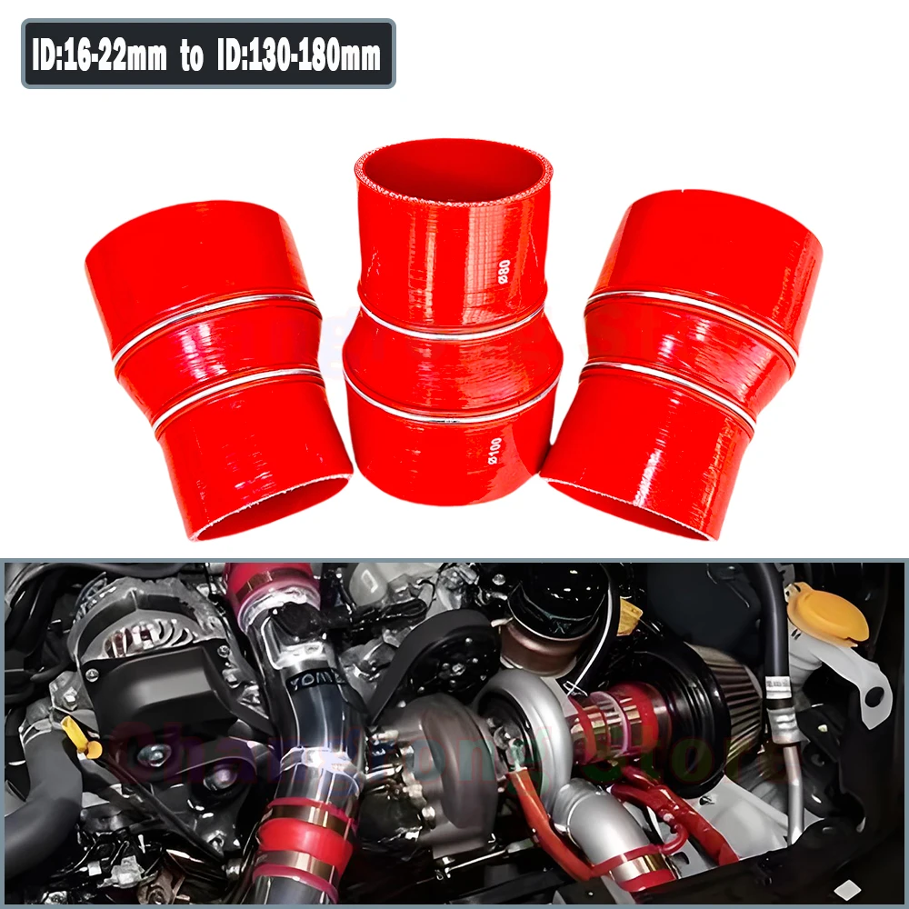 Red Car Intercooler Turbo Intake Pipe Coupler Universal Silicone Tubing Braided Hose Straight Big To Small Reducer ID 16mm-180mm