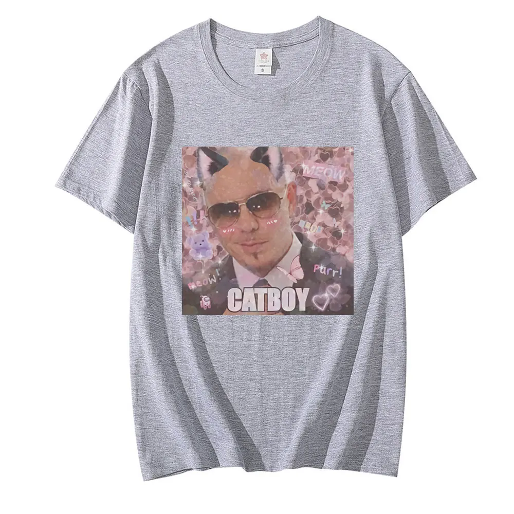 Mr. Worldwide Catboy Men T Shirt Funny Face Vintage Tee Shirt Short Sleeve Round Neck T-Shirt 100% Cotton Plus Size T-shirts