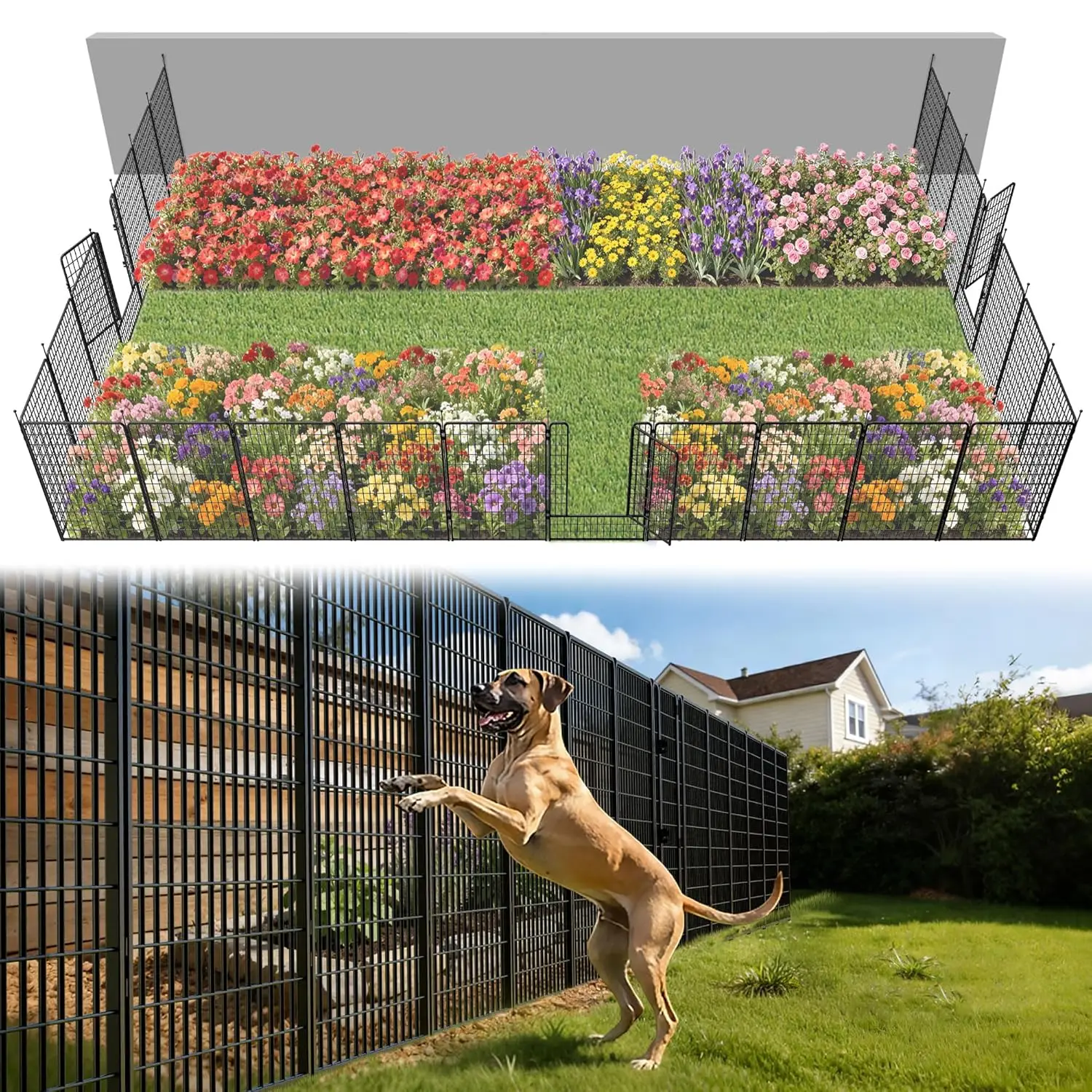 

Garden Fence Outdoor for the Yard – 50in(H) x 62.6ft(L) Heavy Duty Metal Animal Barrier for Dog, No Dig Decorative, Customized