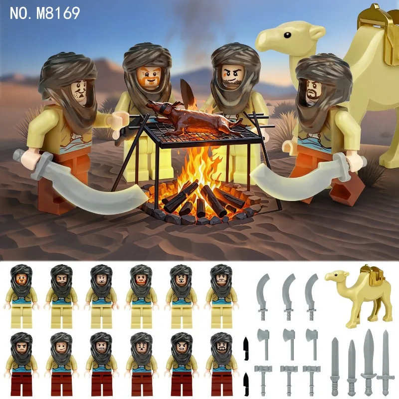 Fanatismo do deserto do menino saudita M8169 crianças montam pequenas partículas de blocos de construção, brinquedos, animais de camelo e mini personagens.