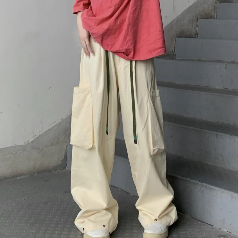 

Spring Green Cargo Pants Fashion Pocket Thin Straight Mopping Pants High Street Y2K Baggy Wide Leg Trouser Ladies 2023 Summer