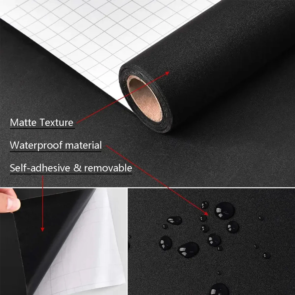 55CM Width Self-adhesive Film Black Matt Thickened Sticker Furniture Kitchen for Cupboards Tables Wall DIY Renovation Wallpaper