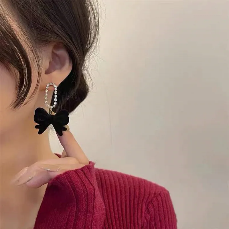 Jea. Angel Red Black Bowknot Eardrop Silver Color Women Trendy Earrings Korean New Style Fashion Jewelry Daily Accessories