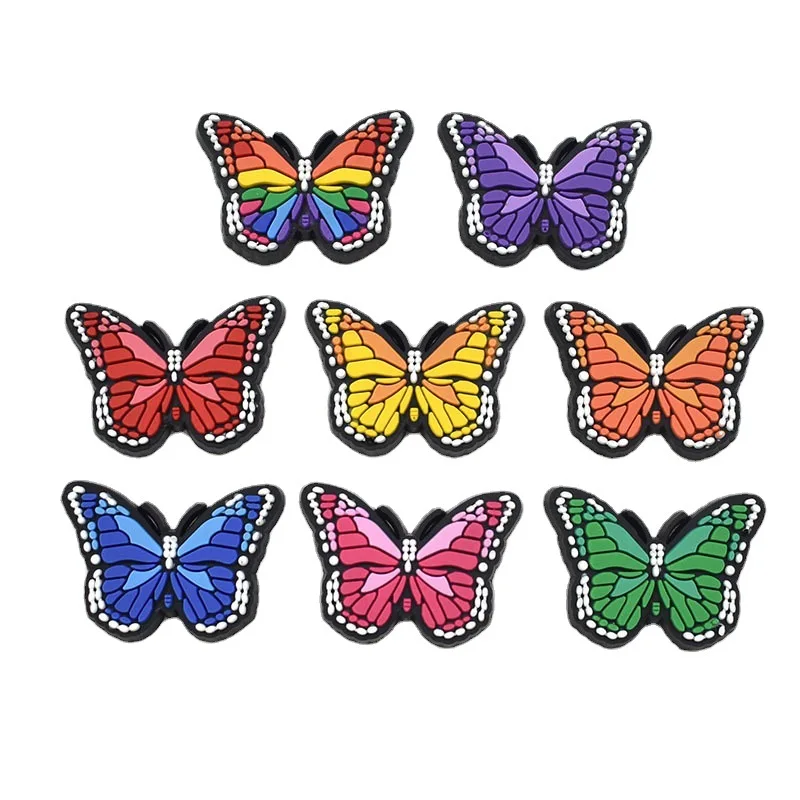 Serie de mariposas de colores para zapatos, hebilla de goma suave de PVC para zapatos de jardín, bricolaje, hebilla decorativa, pulsera de fiesta a