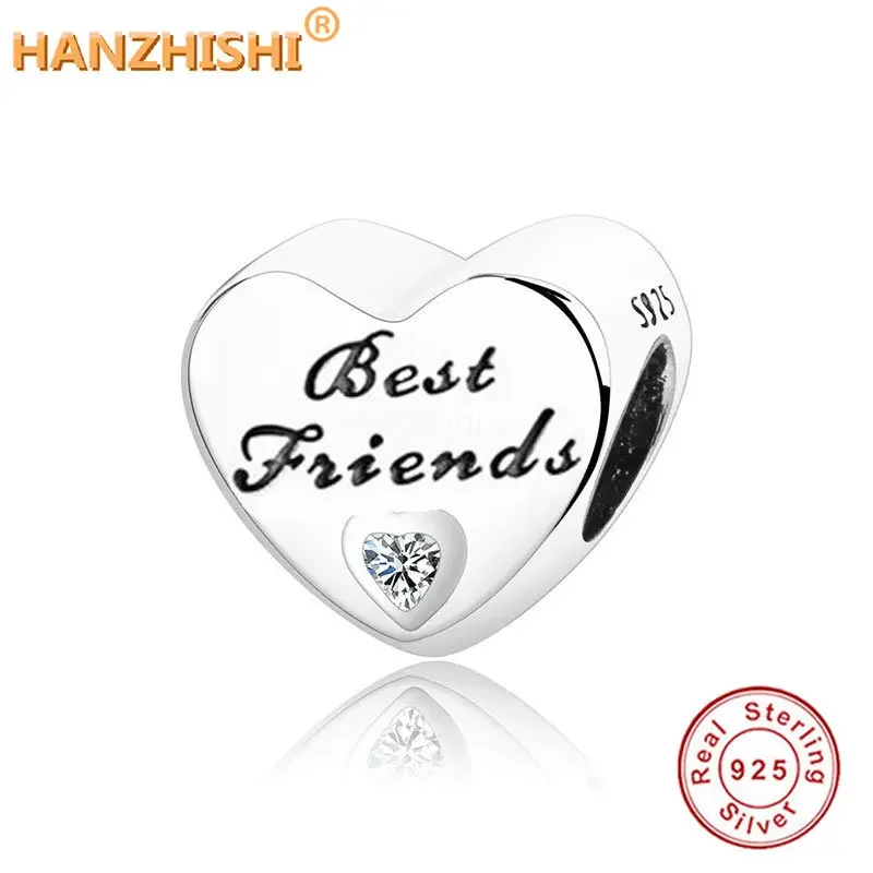 

2022 Christmas 925 Sterling Silver Engrave Best Friends Letters Heart Charm Bead Fit Original Bracelet Necklace Jewelry Berloque