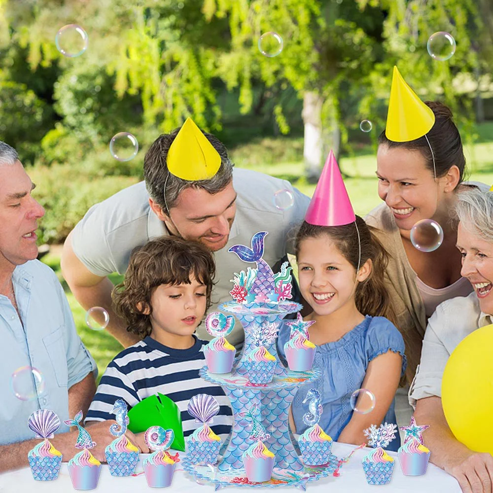 Kleine Meerjungfrau Cupcake Ständer Mädchen Baby Dusche Meerjungfrau Geburtstag Party Dekoration Meerjungfrau Cupcake Halter Kuchen Dekoration Lieferungen – Detail 2