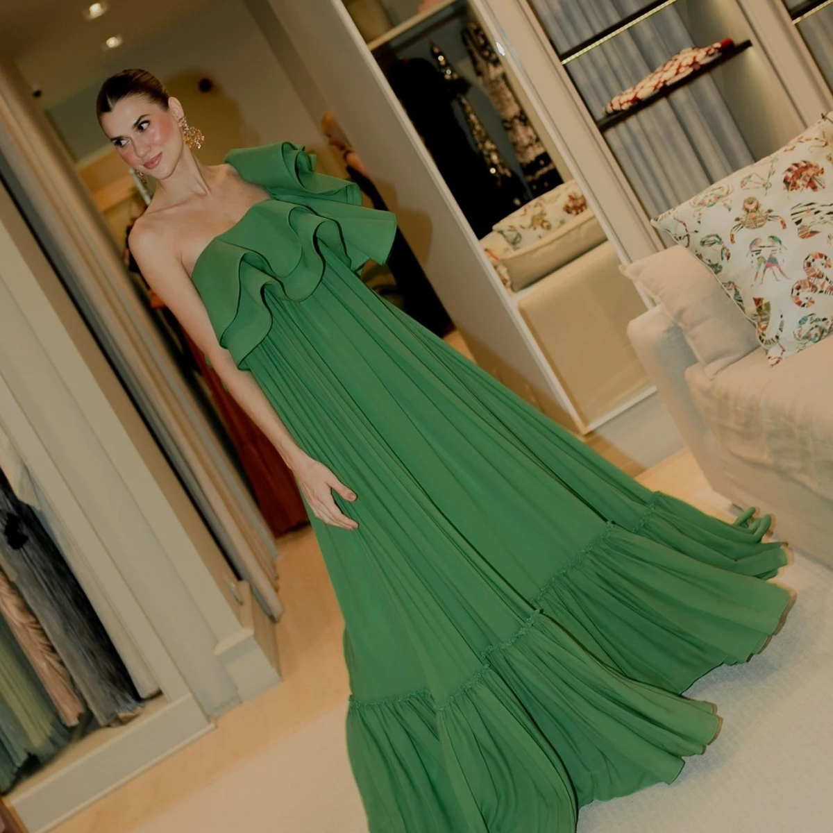 Elegant Green Long Evening Party Dresses 2025 One Shoulder Pleated Chiffon Prom Formal Dress Vestidos de fiesta Holiday Dress