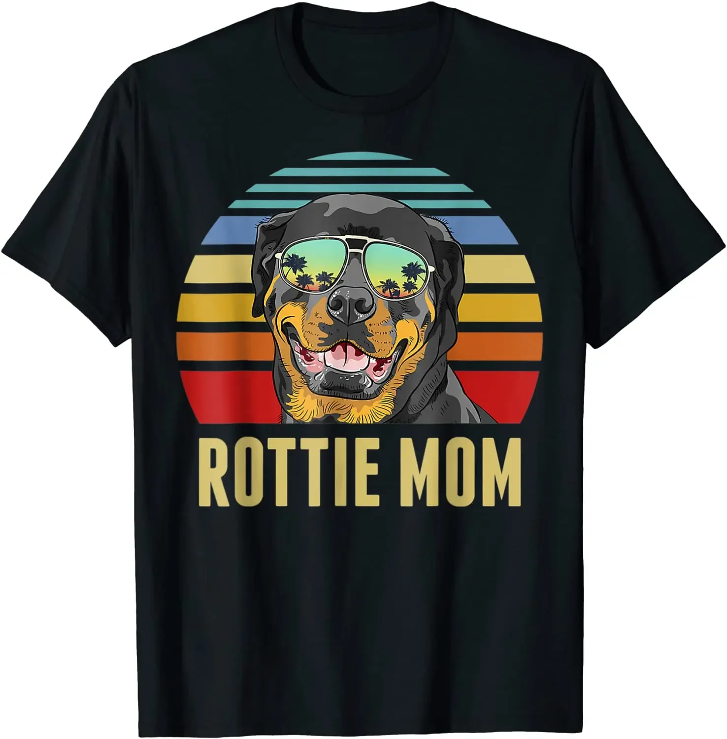 Rottie Mom Rottweiler Dog Vintage Retro Sunset Beach Vibe T-Shirt Casual Loose Cotton T-shirts Short Sleeves Streetwear Pop Tops