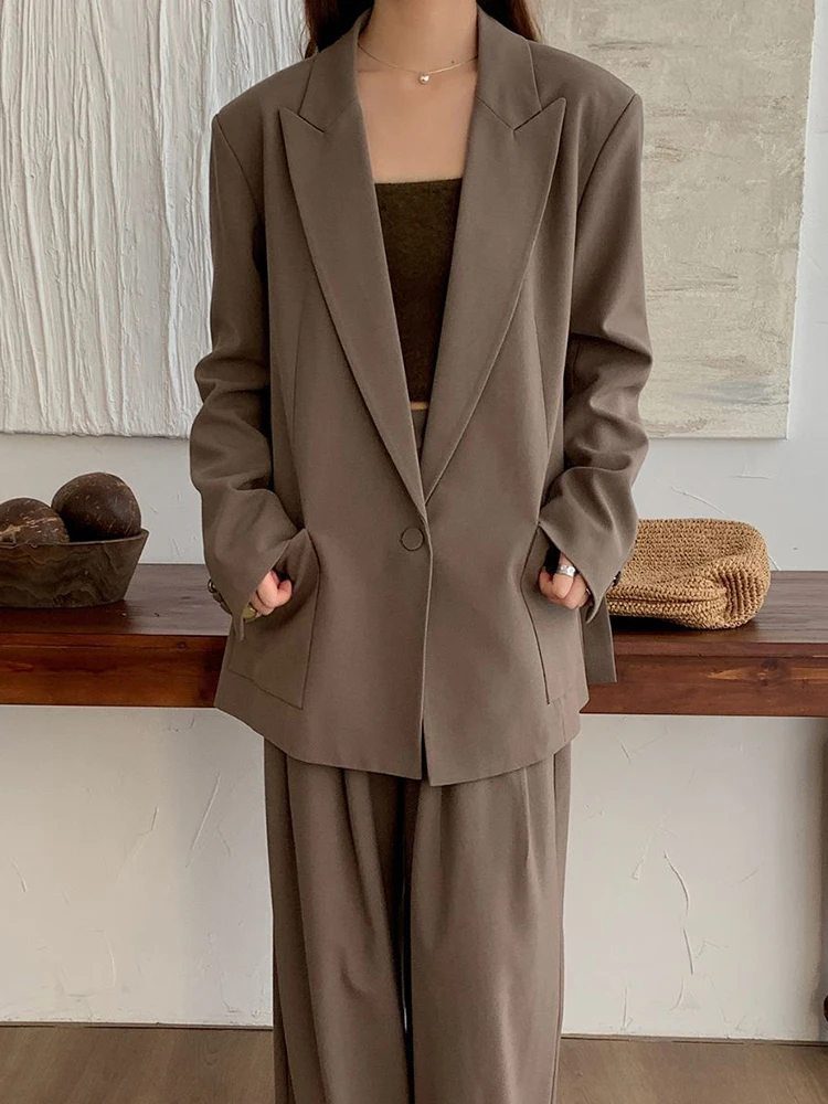 DEAT Fashion Women\'s Blazer Notched Single Button Big Pockets Loose Side Split Versatile Suit Jackets Autumn 2024 New 7AB4602