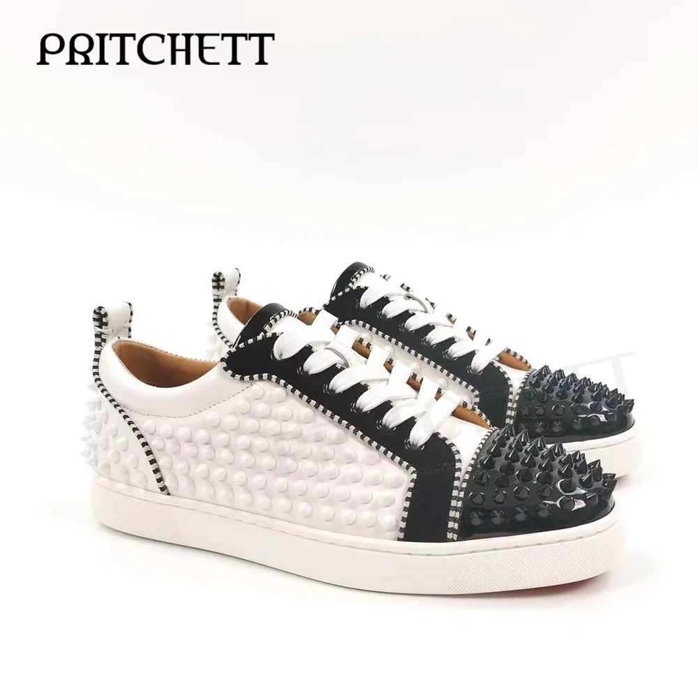 Color Matching Rivet Lace-Up Casual Shoes One-Step Round Toe Personality Trend Sports Shoes Large Size Fashion Men's Shoes