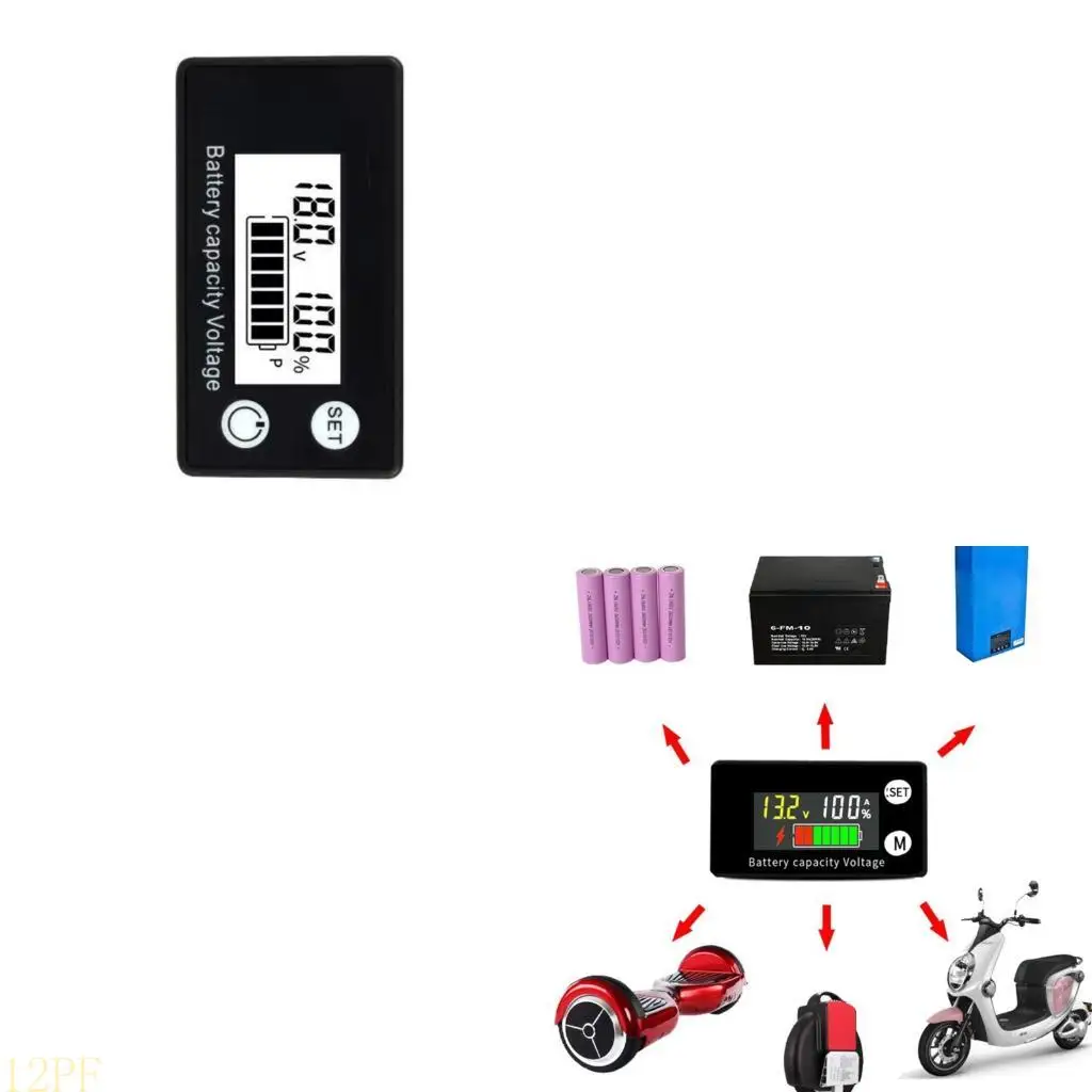 12PF 8-100V Battery Meter, Battery Capacity Voltages Indicators, Leads-Acid & Lithiums Charges Discharge Monitors Motorcycle
