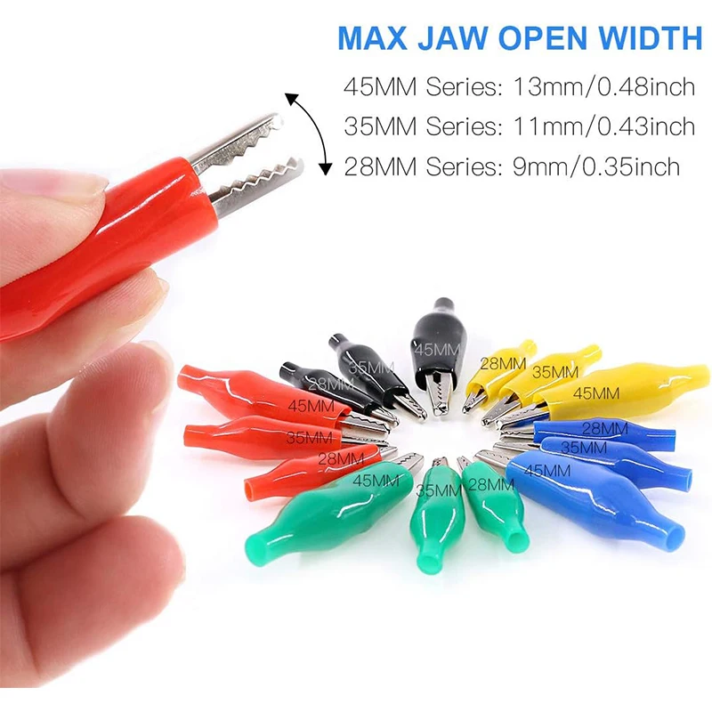 20pcs 5 Colors Alligator Clips 28mm 35mm 45mm Crocodile Electrical Test Clamps Jumper Helper with Protective Insulation Cover