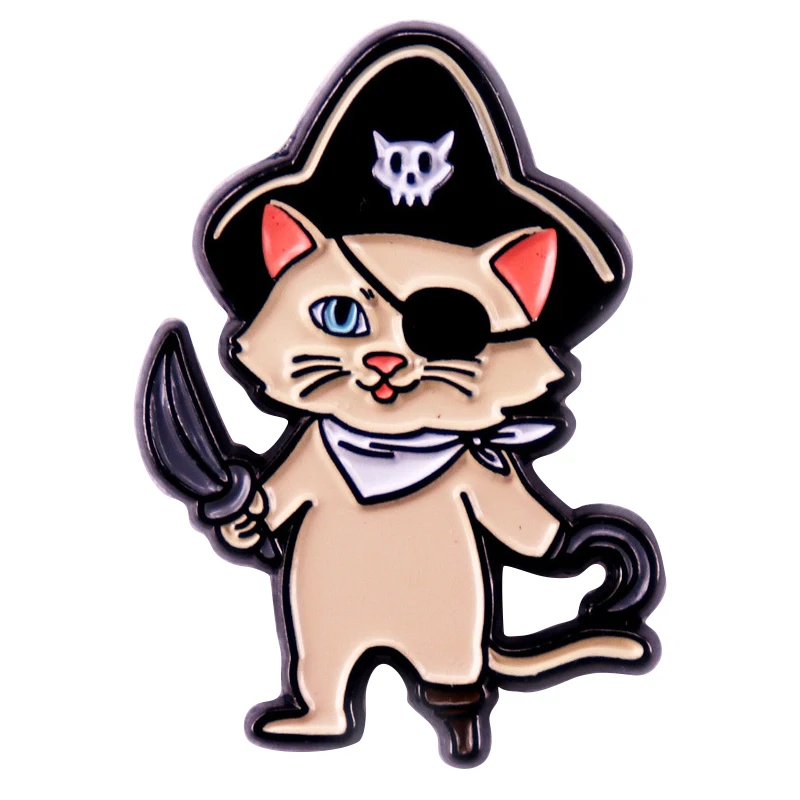 C5002 insignia de gato pirata de dibujos animados, Pin de esmalte de gatito, broche de joyería, alfileres de solapa para mochila, maletín, accesorios de insignias, regalo