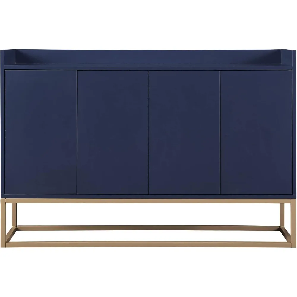 خزانة بوفيه جانبية، خزانة تخزين حديثة مع 4 أبواب وقاعدة معدنية، طاولة وحدة تحكم خشبية مع مساحة تخزين لغرفة الطعام،