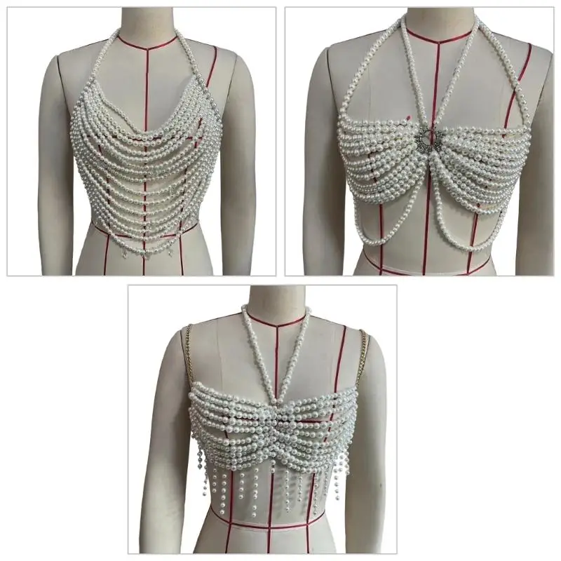 

P9FE Многоцелевое стильное ожерелье-цепочка с искусственным жемчугом, модный аксессуар для музыкальных фестивалей и клубных