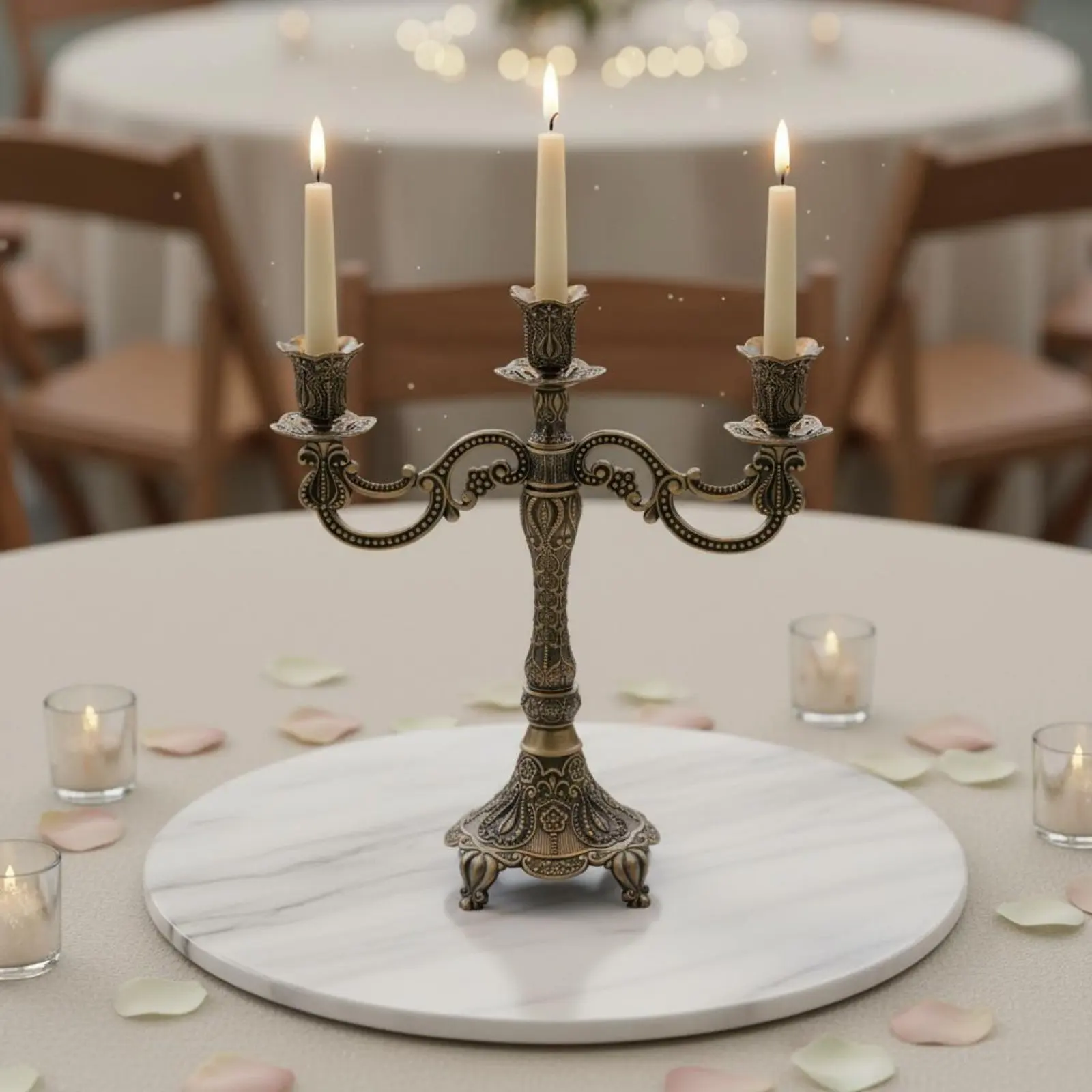 European Design Candelabra Romantic Metal Candelabra Vintage Candle Holder Ornate Metal Candlestick Multi-Arm Design for Wedding view 6