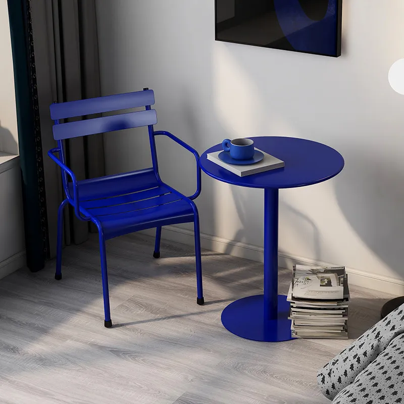 

Klein Blue Round Side Table - Modern Accent Table for Sofa, Living Room & Balcony, Small Blue End Table with Artistic Design