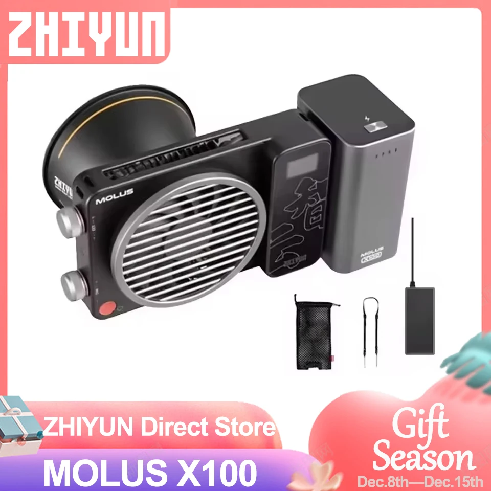 ZHIYUN MOLUS X100 100W COB Photography Lighting 2700-6500K Bi-color Pocket Video Light forYoutube Video Shotting