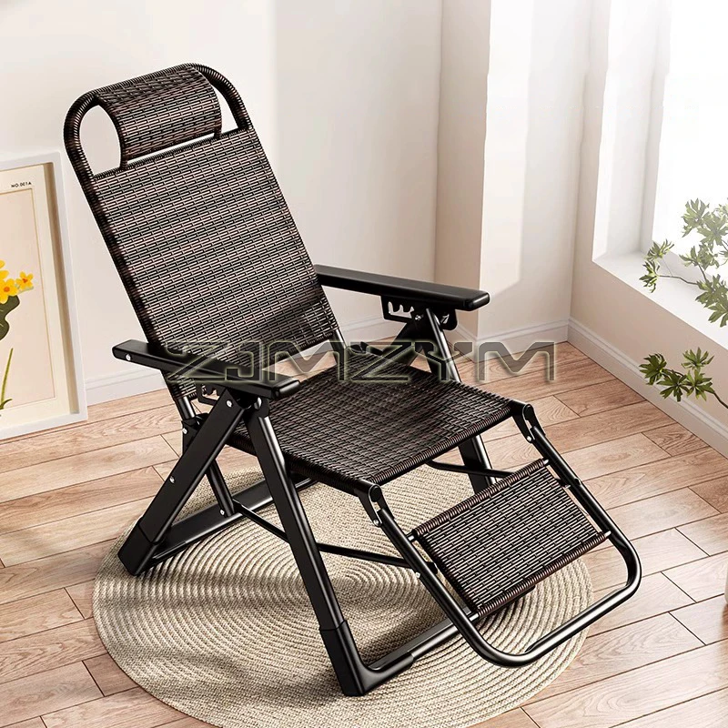 折りたたみ式調節可能背もたれリクライニングチェア快適なアームチェアパティオ昼寝バルコニーホームレジャー籐製シートラウンジチェア