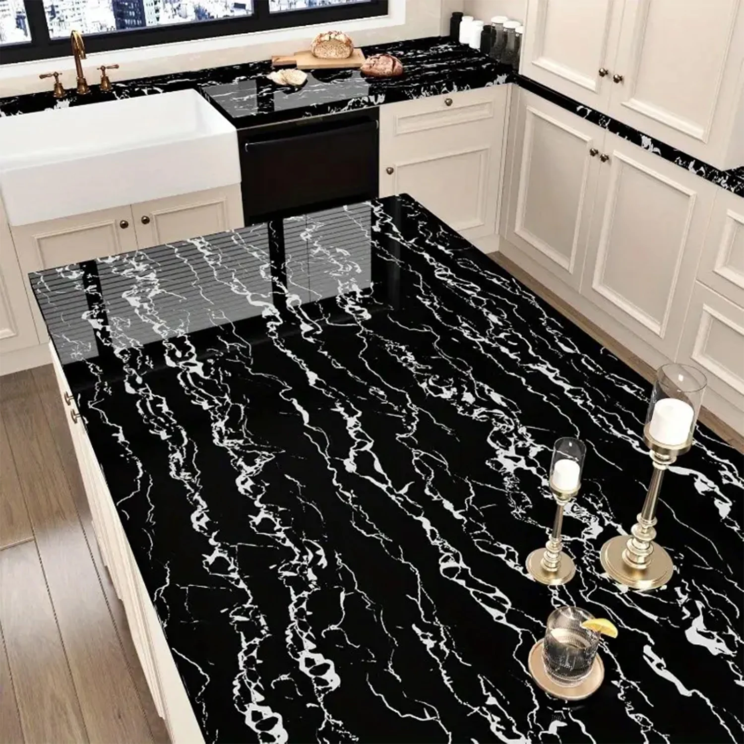 ملصقات حائط رخامية، ورق حائط لخزائن المطبخ، ورق حائط ذاتي اللصق، وملصقات مقاومة للدهون من مادة PVC #6