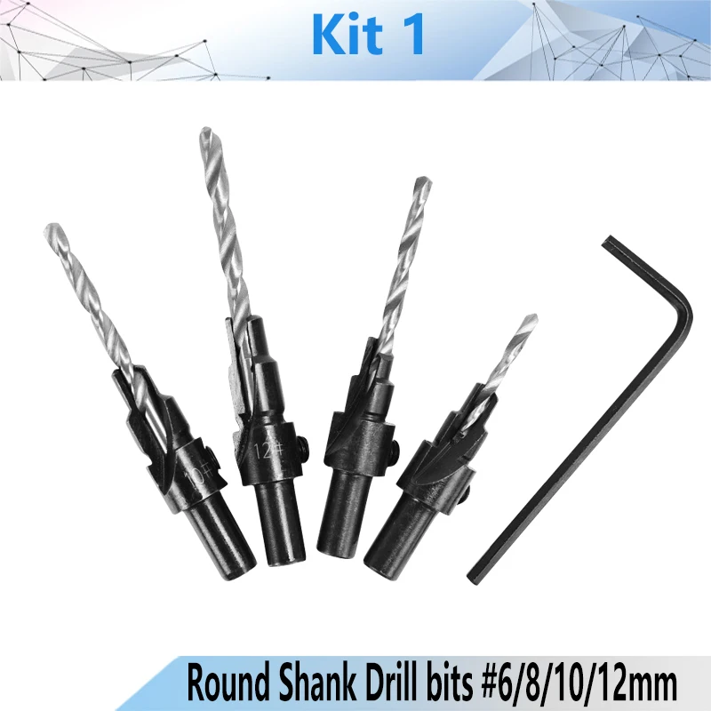 4/5pcs set HSS Woodworking Countersink Drill Bit Set 1/4 Quick change Hex Shank Screw Carpentry Reamer Chamfer Mill