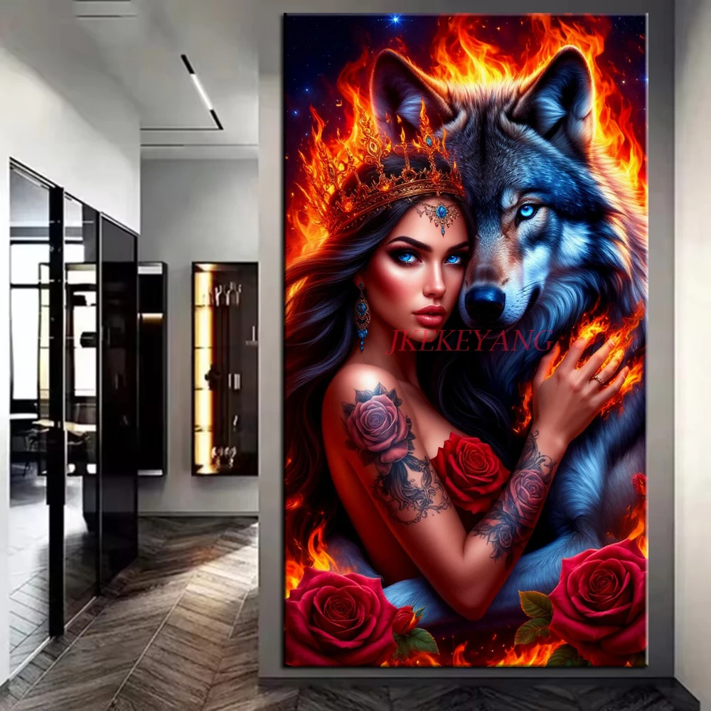 

Красивая девушка и волк картина DIY алмазная живопись вышивка крестиком полная дрель Алмазная мозаика новая коллекция домашний декор