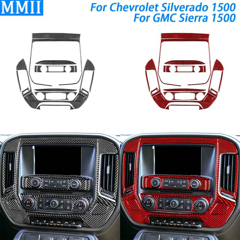 

For Chevrolet Silverado For GMC Sierra 2014-2018 Carbon Fiber Center Console Radio CD AC Panel Cover Car Accessories Sticker