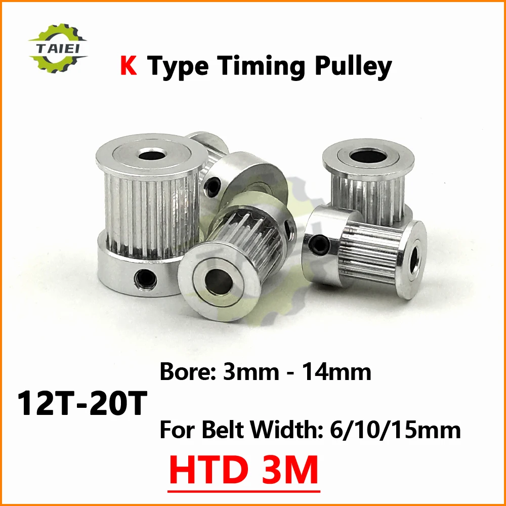 HTD 3M 12 14 15 16 18 20 Teeth Synchronous Pulley Bore 3mm-14mm Fit Belt Width 6/10/15mm 3M Gear Timing Wheel 3D Printer Parts
