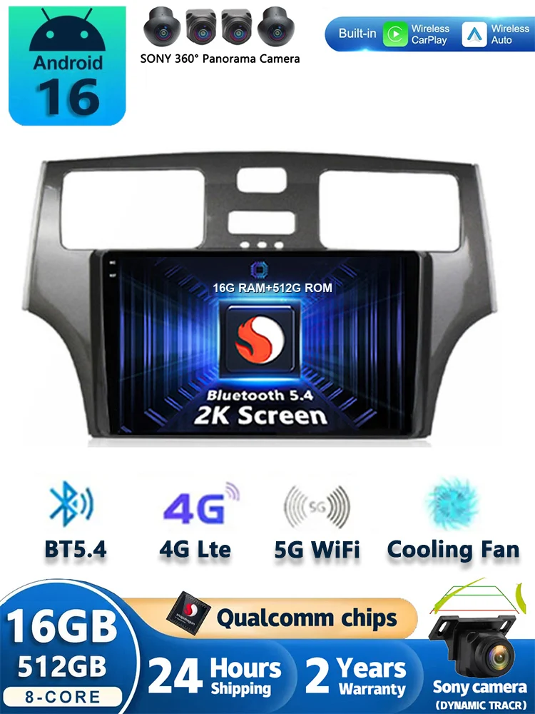 Android 16 Carplay Car Radio For Lexus ES300 ES330 XV30 ES250 2001 - 2006 Navigation GPS Multimedia Player Auto 5Gwifi+4G BT DSP