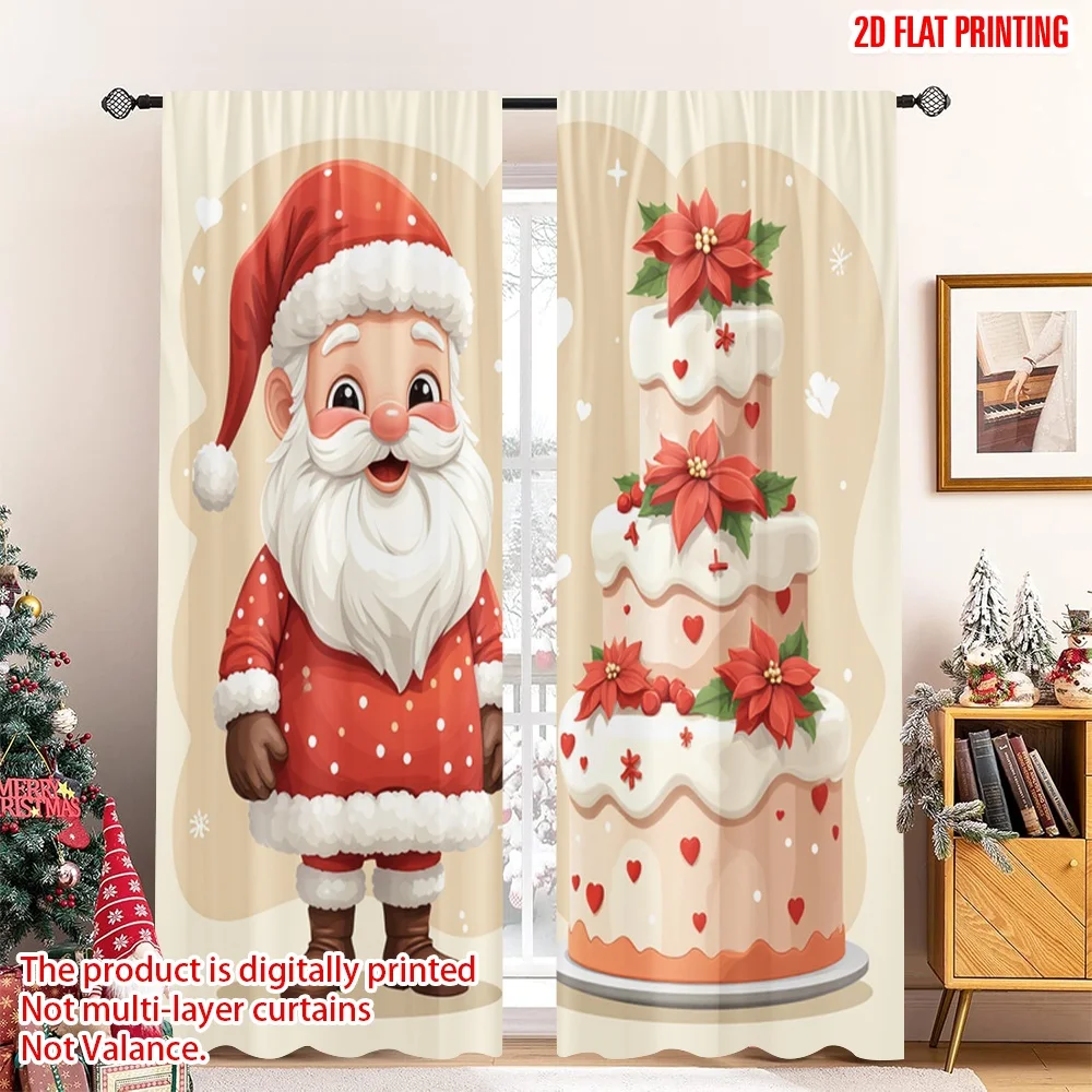 

2pcs 2D flat printing Christmas Drapes Christmas Gnome Cake Snowflakes 100% Polyester Without Electricity Festive Wall Decor Use