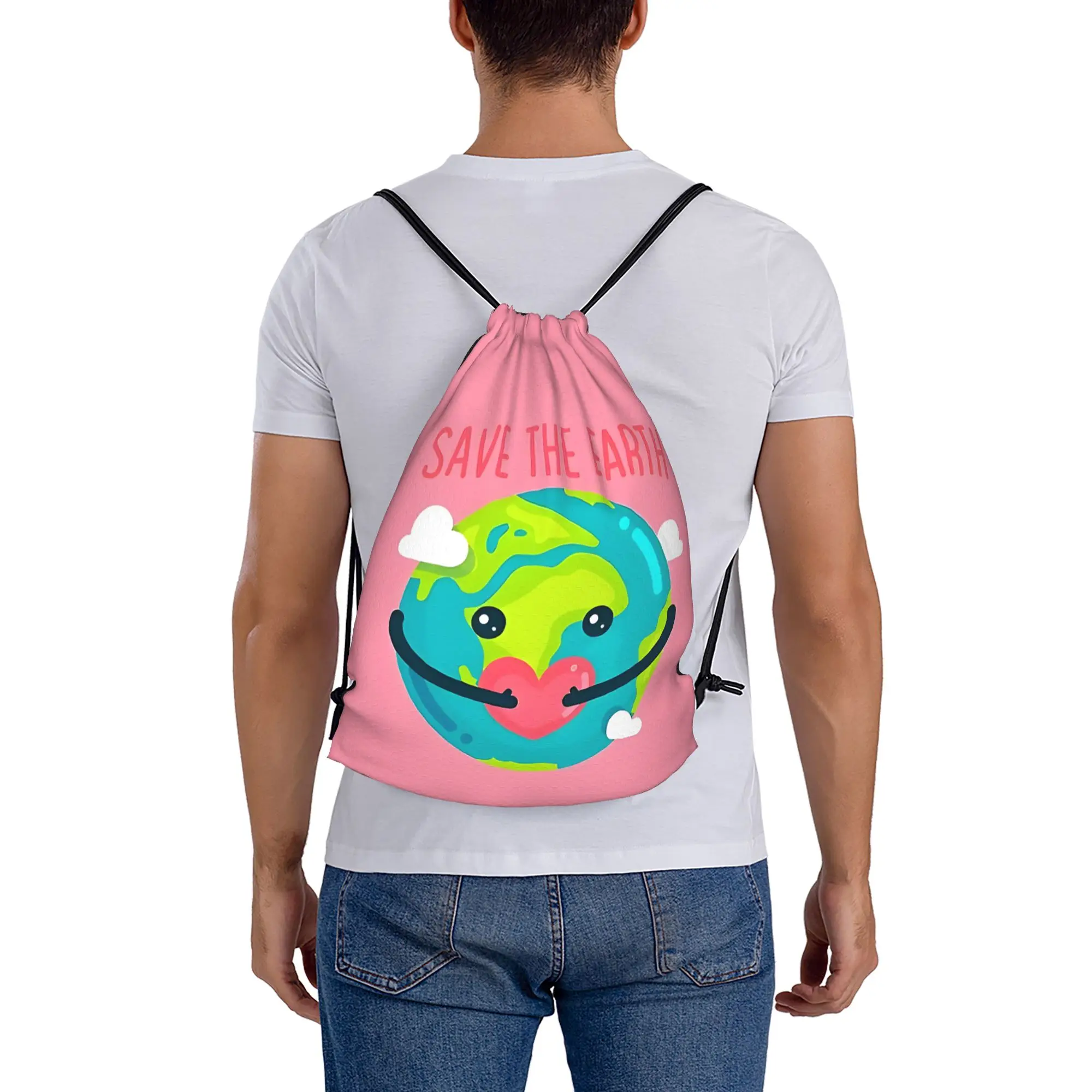 Save The Earth Day  Portable Hiking Drawstring Backpack Riding Backpack Gym Shoes Drawstring Bags