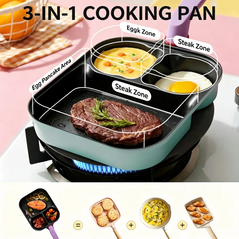 3‑in‑1 Non‑Stick Frying Pan for Egg Steak Hamburger PFOA‑Free Titanium‑Infused Composite Clad Bottom All Cooktops Compatible