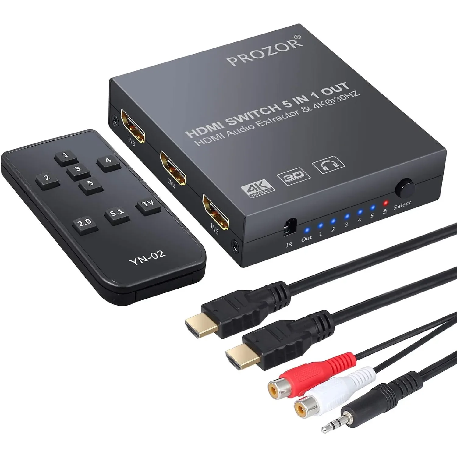 

Переключатель HDMI 5x1 с аудиоэкстрактором Аудиоконвертер HDMI с ИК-пультом дистанционного управления Поддержка кабеля 4K 3D 3,5 мм «папа» на 2 гнезда RCA