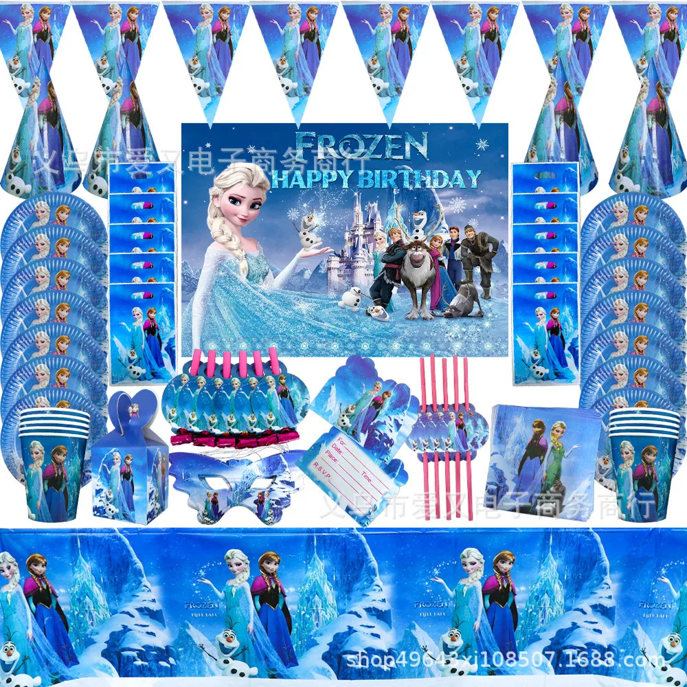 Disney Frozen Birthday Party Decorations Anna Elsa Princess Balloons Tableware Plate Cake Toppers Baby Shower DIY Party Supplies