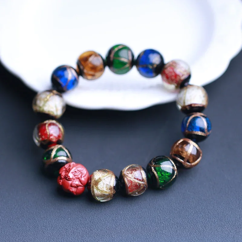 Fragrant Grey Glaze Bracelet with Cinnabar Three in One Chinese Zodiac Year Accessories Fashion Simple Style