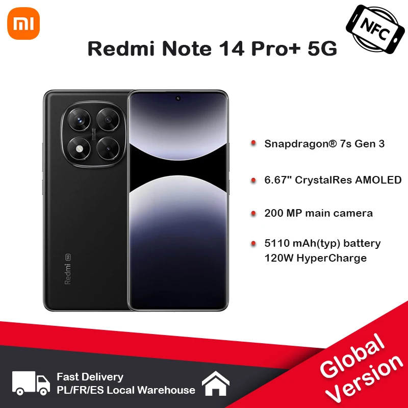 Redmi Note 14 Pro + 5G Smartphone Global Version NFC Snapdragon 7s Gen 3 Rear Camera 200 MP 120 W HyperCharge IP68