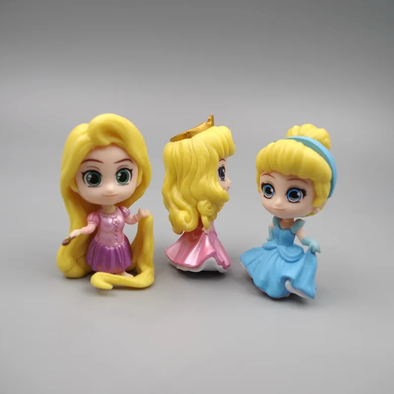 6PCS Set Princess Figure Snow White Ariel Ella Cinderella Belle Tangled Princess Mini Figure Cake Model Doll Kawaii Cue Gifts