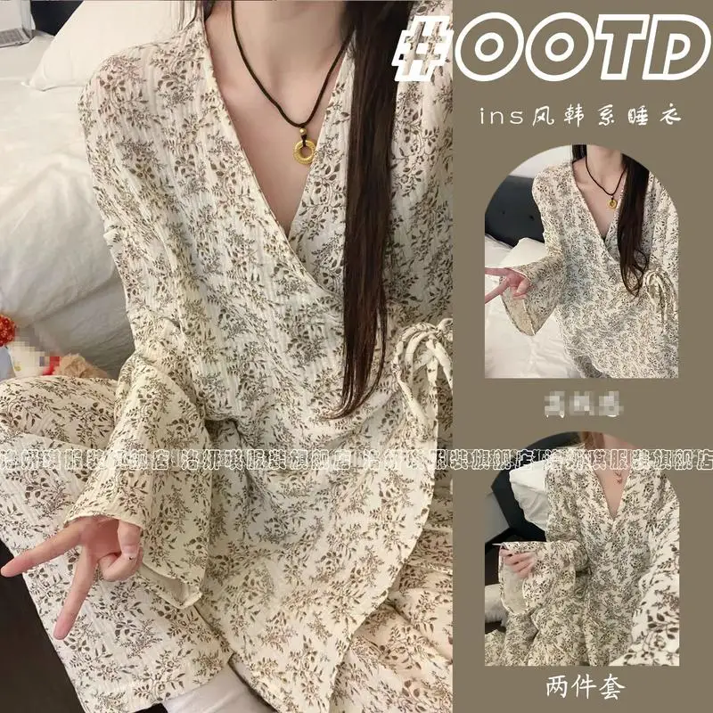 Fashionable and Fresh Women's Long Sleeved Long Pants Pajamas Spring New Cute and Sweet Girl Set Comfortable Student Home Clothe