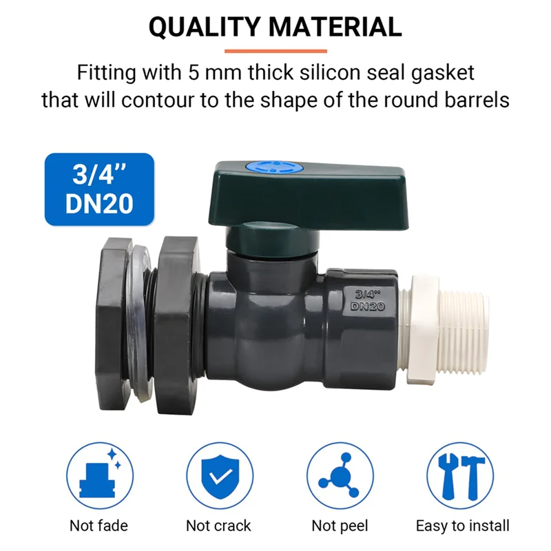 AT29-2X PVC مجموعة محول برميل المطر، 3/4 بوصة صمام برميل المطر مجموعة حنفية برميل المطر مع محول تركيب الحاجز