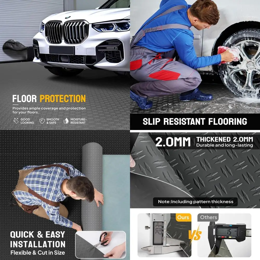 

Thick Diamond Plate PVC Garage Floor Mat, 7.5x20 ft, Suitable for Cars, SUVs, and Compact Vehicles