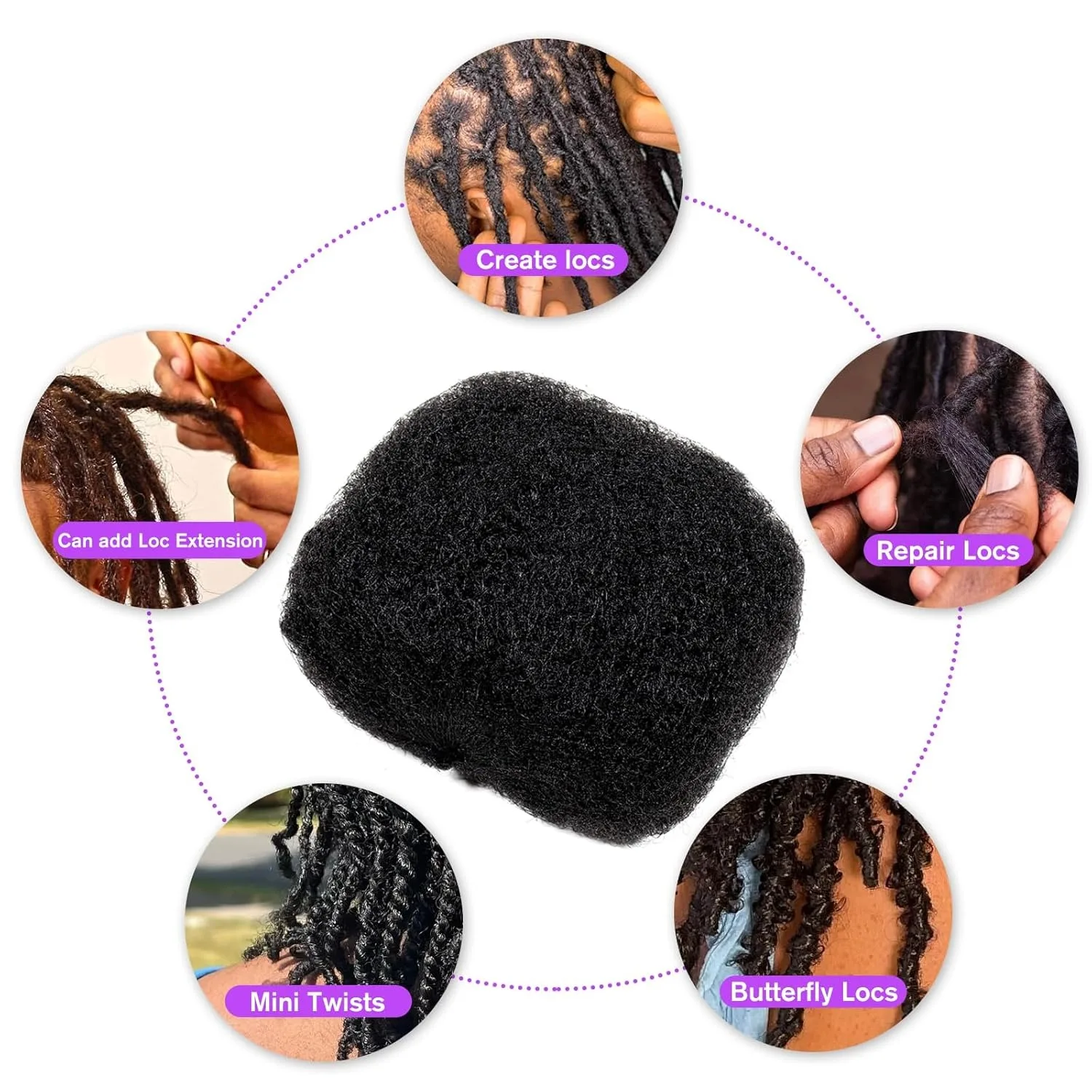 8 Inch 30g Pack Tight Natural Afro Kinky Bulk Human Hair for Dreadlock Extensions 100% Human Hair Repair Extensions for Braids