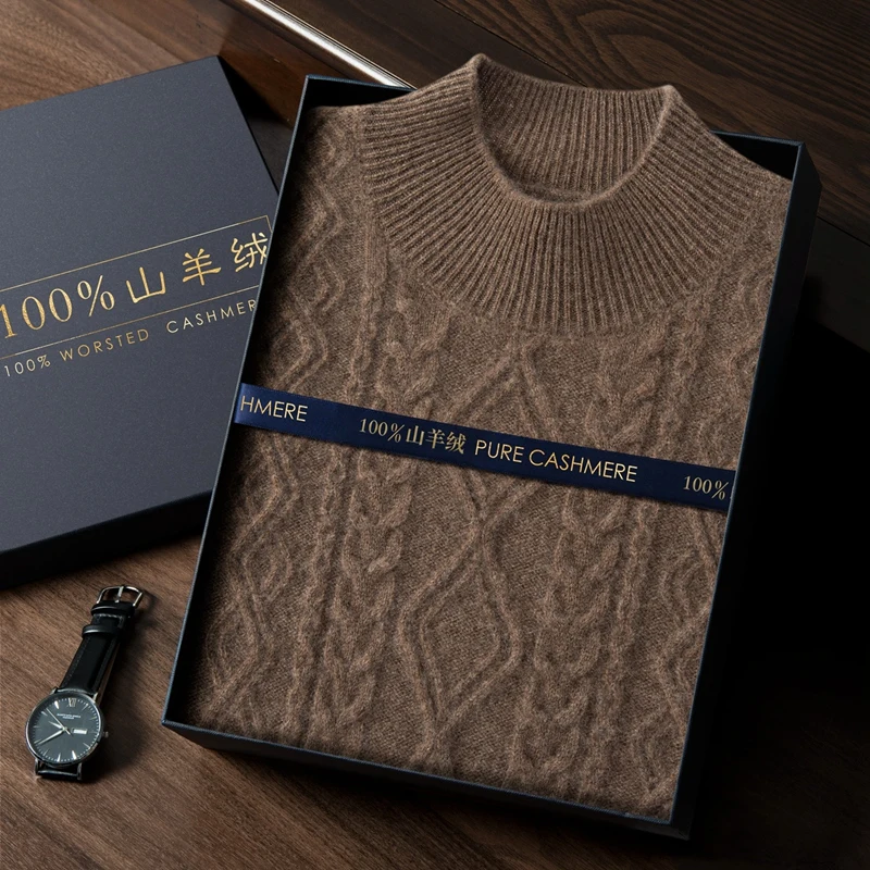 Maglione da uomo 100% cashmere Primavera Autunno Inverno Pullover basic con collo a lupetto Morbido caldo di alta qualità Twist Flover Maglieria Top